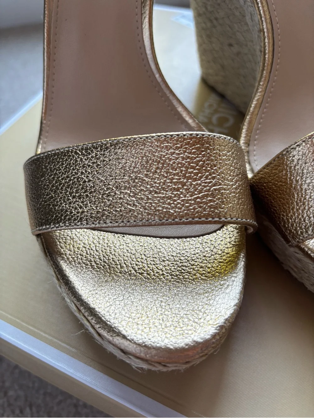 Michael Kors Gold Metallic Espadrille Wedge Sandals with Ankle Strap